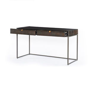 Kelby Desk in Aged Brass & Carved Vintage Brown (56' x 25' x 31')