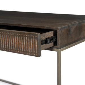 Kelby Desk in Aged Brass & Carved Vintage Brown (56' x 25' x 31')