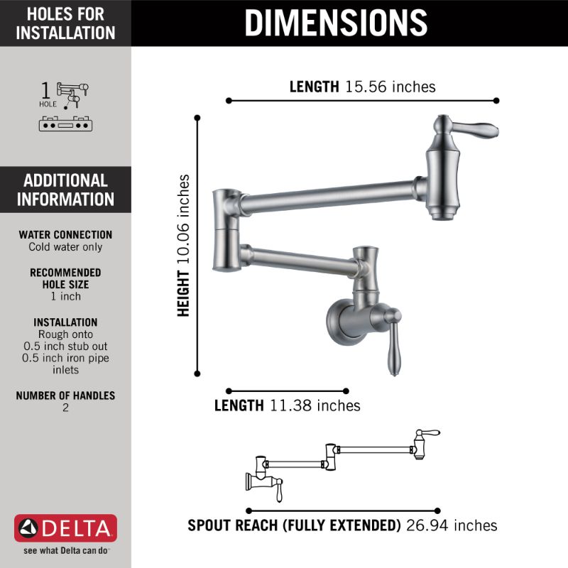Traditional Pot Filler Kitchen Faucet in Arctic Stainless