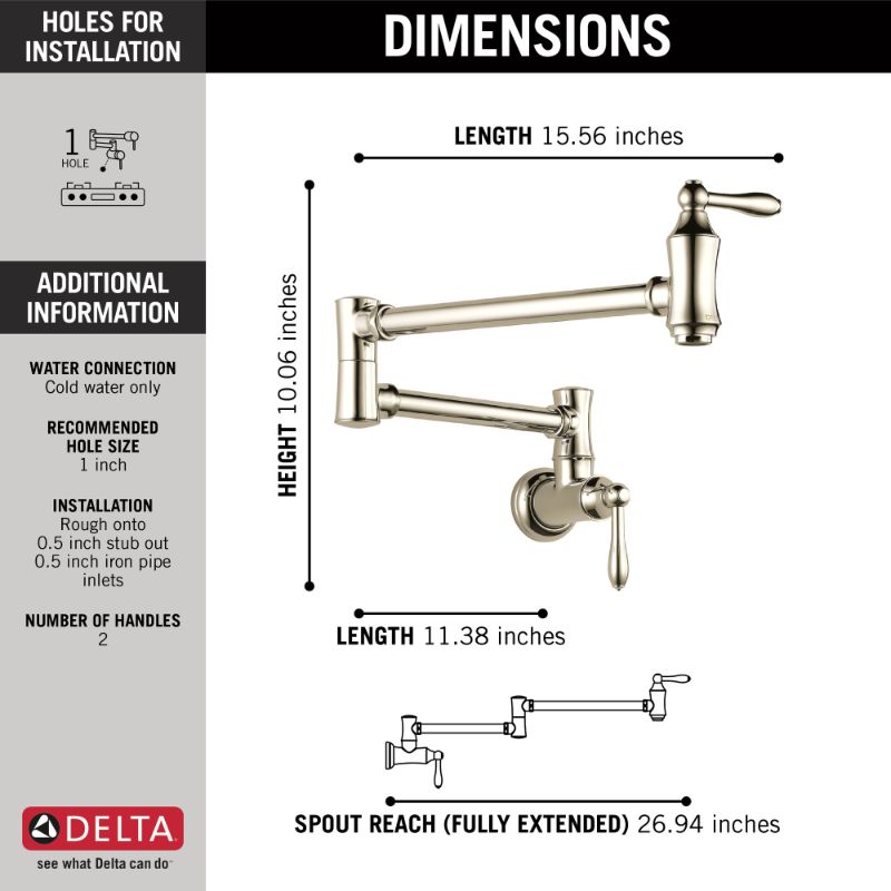 Traditional Pot Filler Kitchen Faucet in Polished Nickel