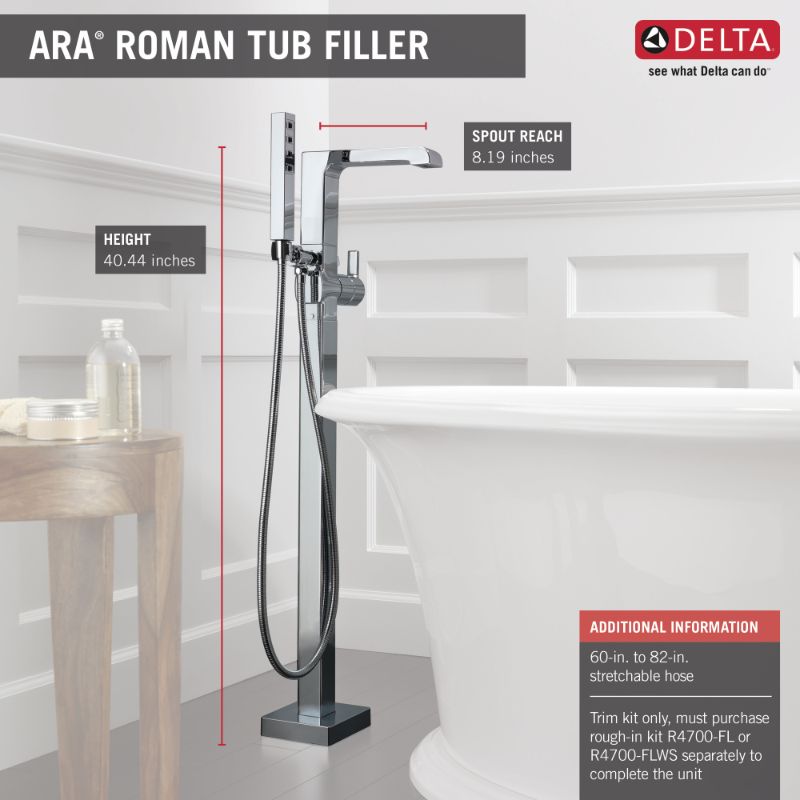 Ara Single-Handle Freestanding Roman Tub Filler in Chrome