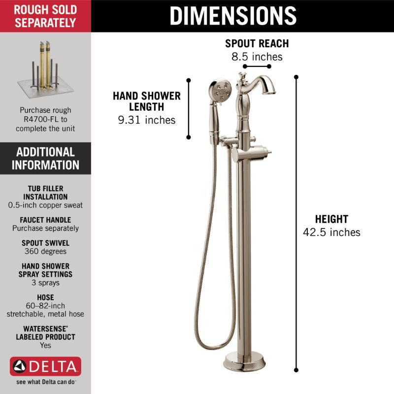 Cassidy Freestanding Roman Tub Filler in Polished Nickel - Less Handle