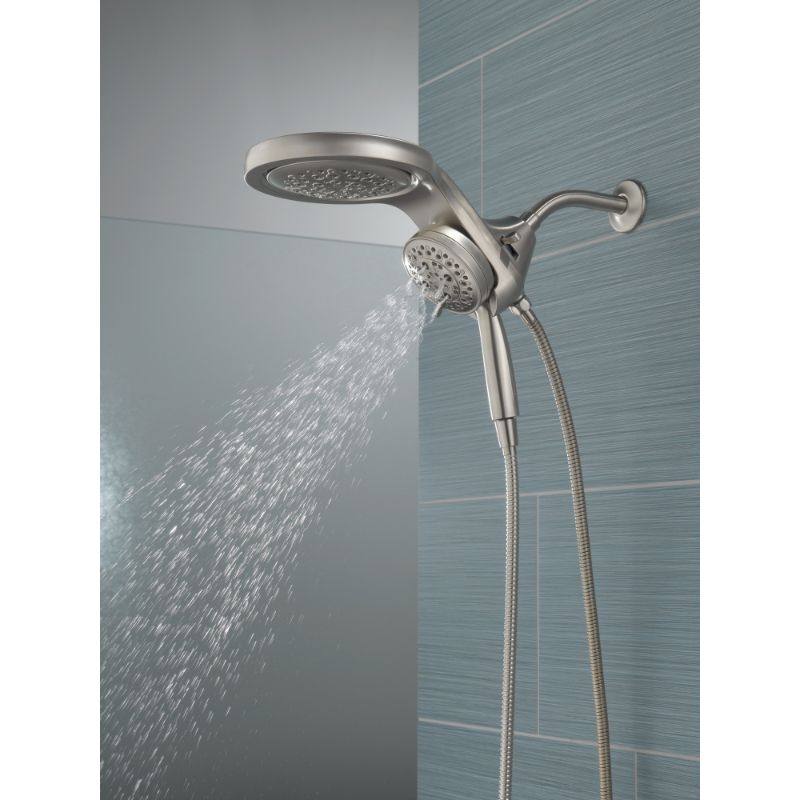 Universal Showering Components 5 Spray Settings Showerhead in Stainless - Pull Down Hand Shower