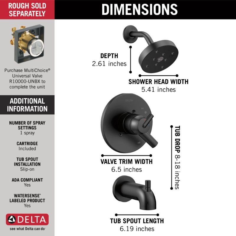Trinsic Single-Handle Tub & Shower Faucet in Matte Black with Volume & Temperature Control