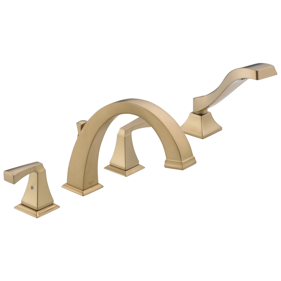 Dryden Two-Handle Roman Tub Faucet in Champagne Bronze with Side Spray