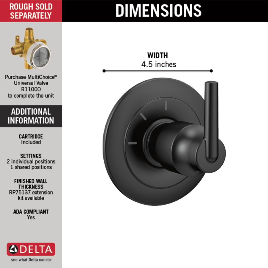 Trinsic Single-Handle 3-Setting Diverter Trim in Matte Black