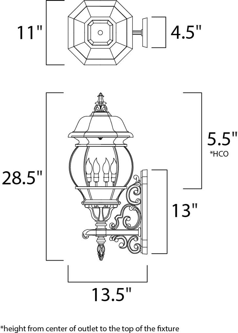 Crown Hill 11' 4 Light Outdoor Wall Mount Light in Black