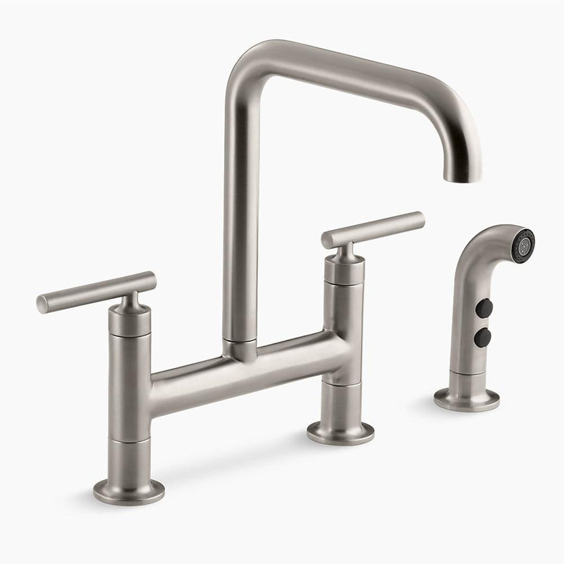Purist Bridge Kitchen Faucet in Vibrant Stainless with Side Spray