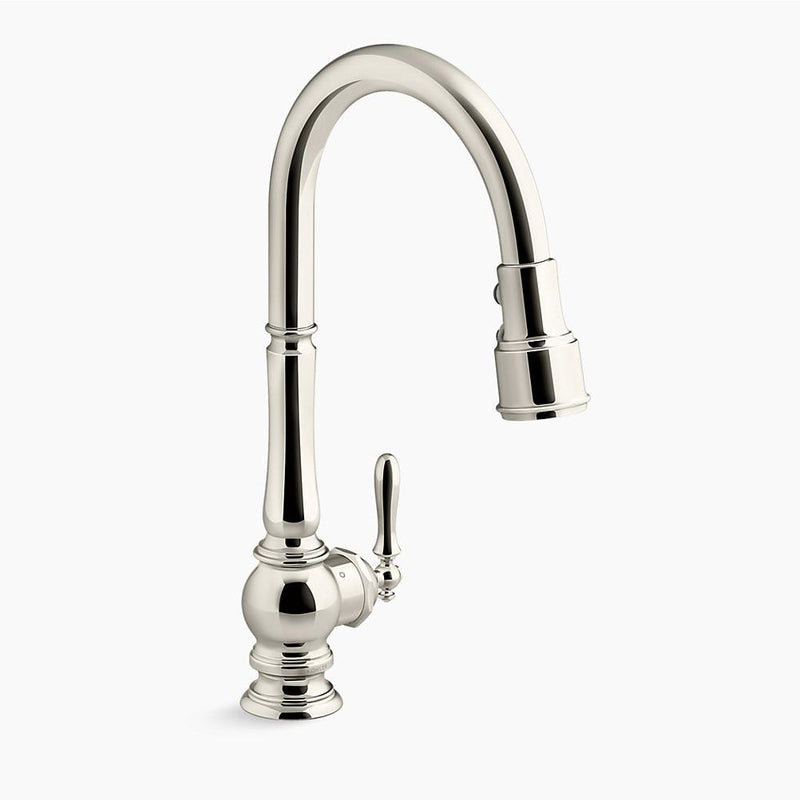 Artifacts Pull-Down Kitchen Faucet in Vibrant Polished Nickel with Voice and Touchless Control