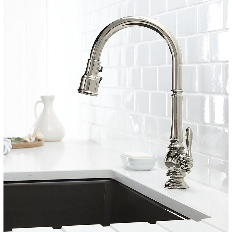 Artifacts Pull-Down Kitchen Faucet in Vibrant Brushed Moderne Brass