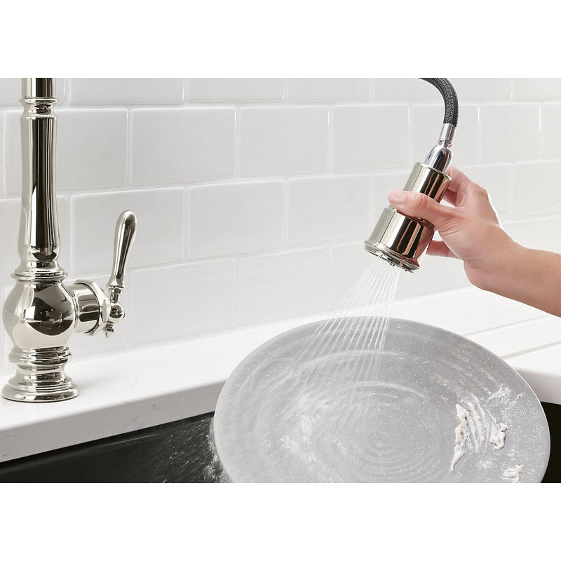 Artifacts Pull-Down Kitchen Faucet in Vibrant Brushed Moderne Brass