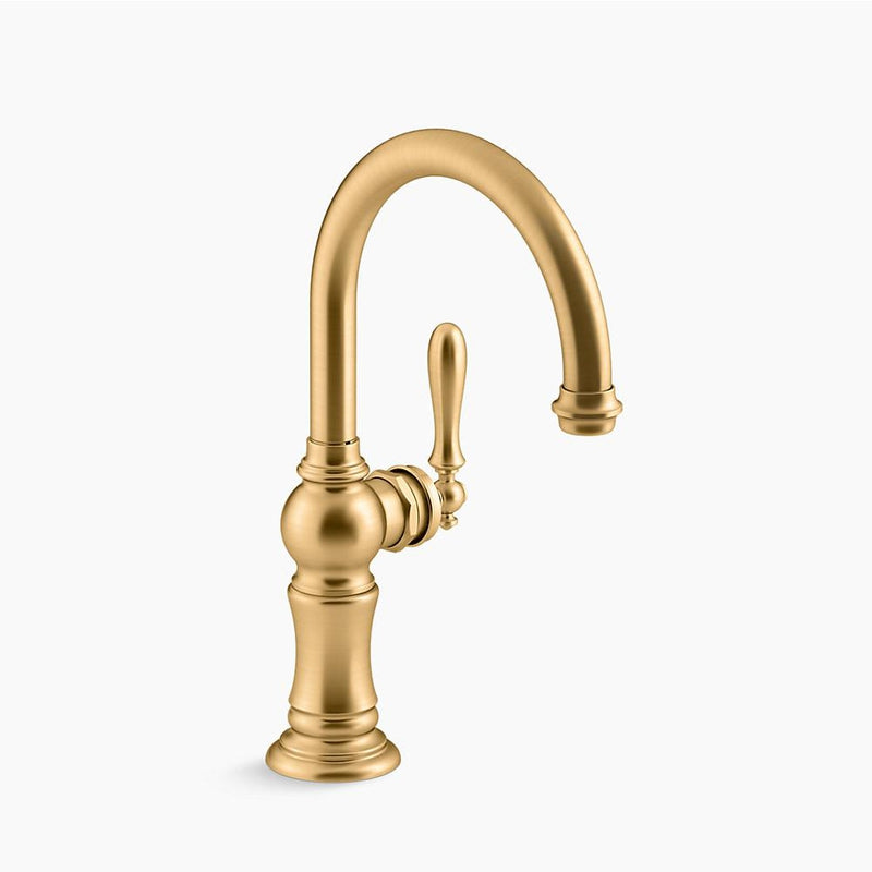 Artifacts Arc Spout Bar Kitchen Faucet in Vibrant Brushed Moderne Brass