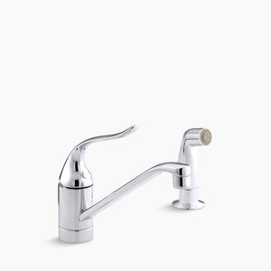 Coralais Two-Hole Single-Handle Kitchen Faucet in Polished Chrome with Side Spray