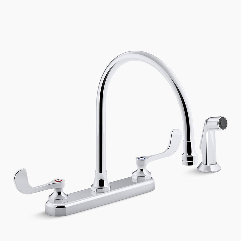 Triton Bowe Two-Handle Kitchen Faucet in Polished Chrome with Wristblade Handles and Side Spray
