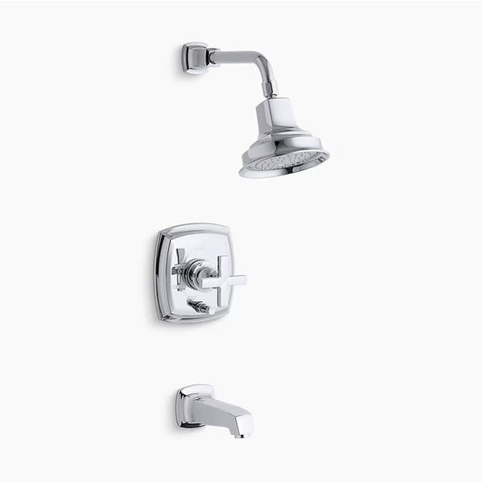 Margaux Single Cross Handle Pressure Balance Tub & Shower Faucet in Polished Chrome