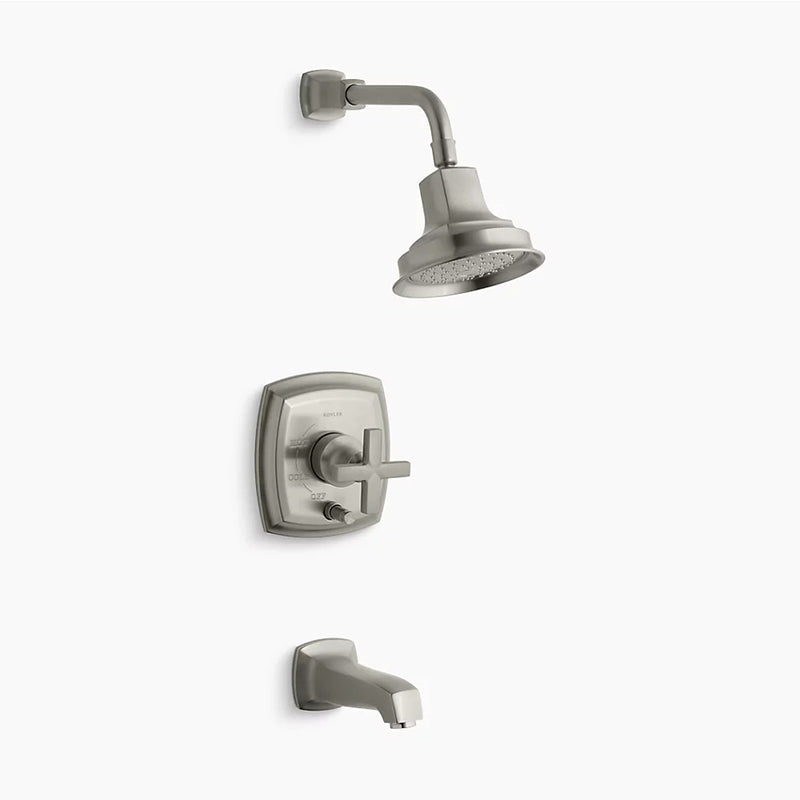 Margaux Single Cross Handle Pressure Balance Tub & Shower Faucet in Vibrant Brushed Nickel