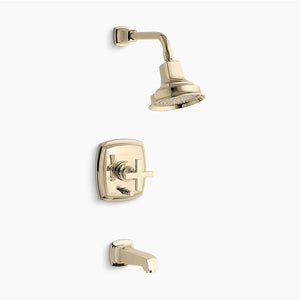 Margaux Single Cross Handle Pressure Balance Tub & Shower Faucet in Vibrant French Gold