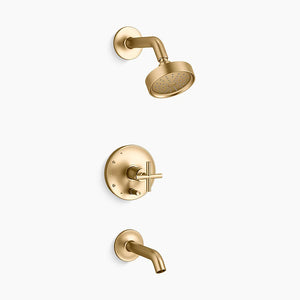 Purist 1.75 gpm Single Cross Handle Tub & Shower Faucet in Vibrant Brushed Moderne Brass