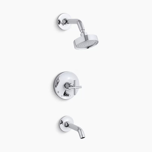 Purist 2.5 gpm Single Cross Handle Tub & Shower Faucet in Polished Chrome - 35 Degree Spout