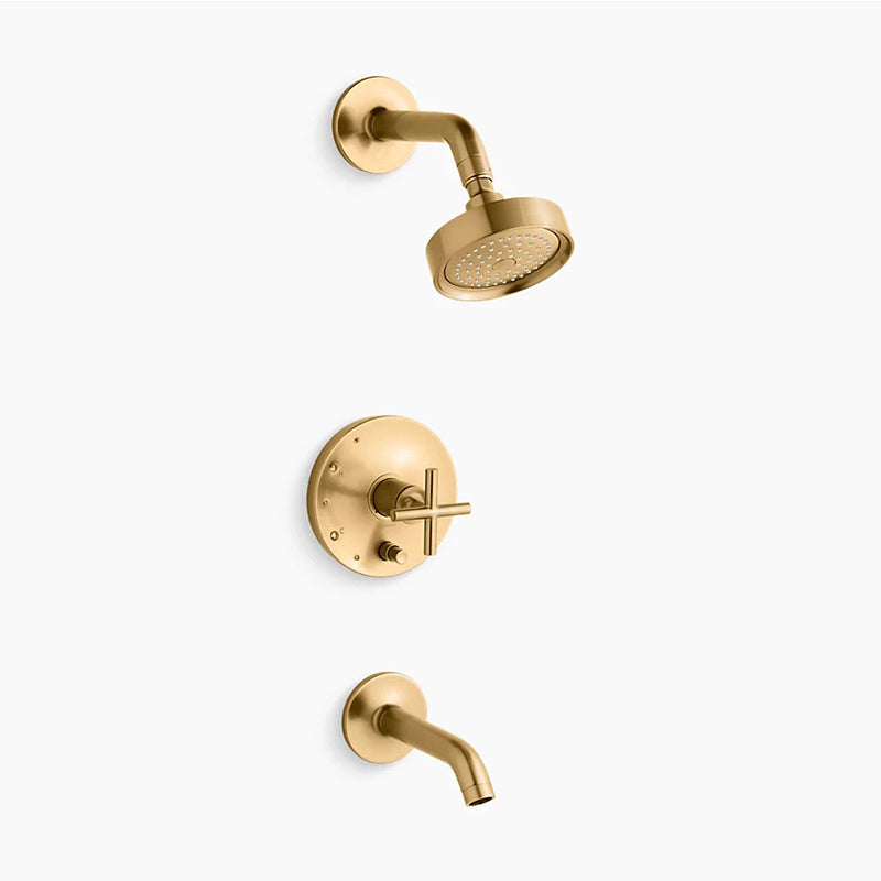 Purist 2.5 gpm Single Cross Handle Tub & Shower Faucet in Vibrant Brushed Moderne Brass