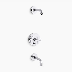 Purist Single Cross Handle Tub & Shower Faucet in Polished Chrome - 90 Degree Spout