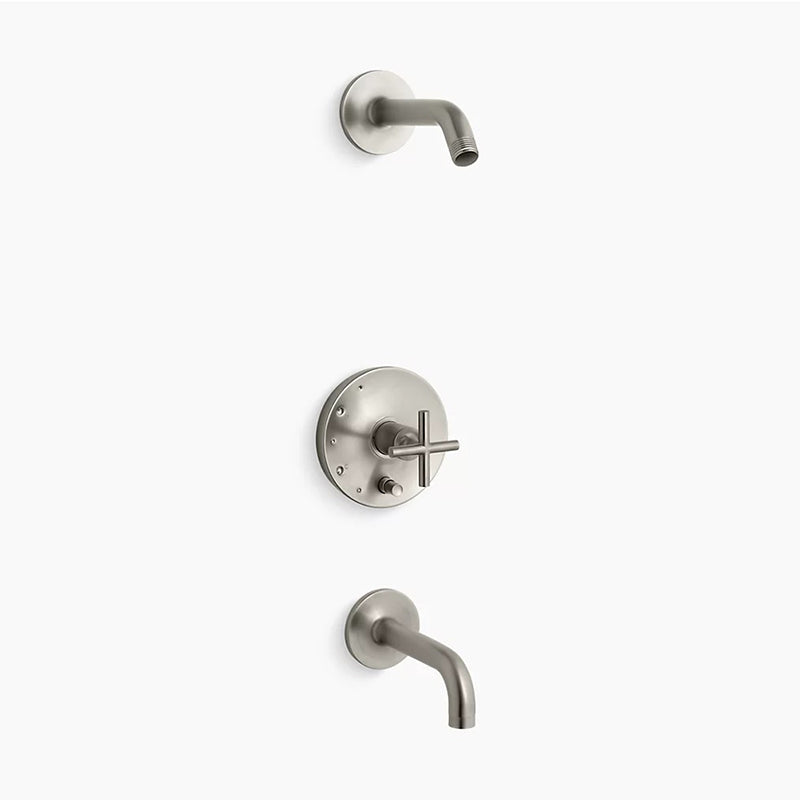 Purist Single Cross Handle Tub & Shower Faucet in Vibrant Brushed Nickel - 90 Degree Spout