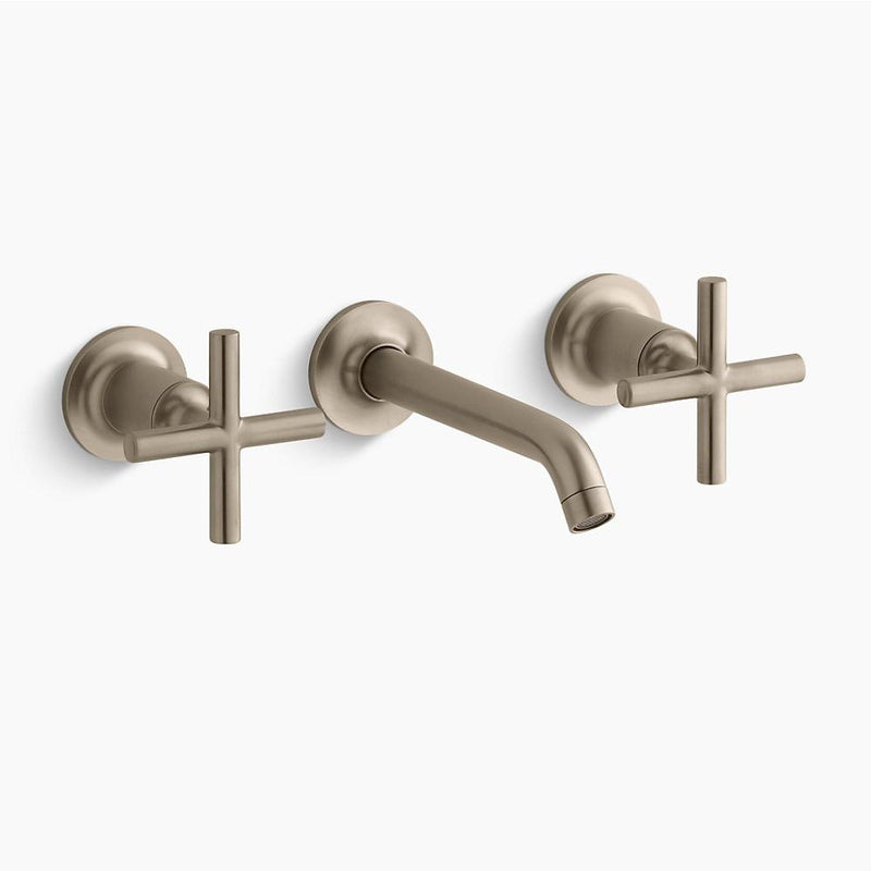 Purist Wall Mount Cross Two-Handle Bathroom Faucet in Vibrant Brushed Bronze