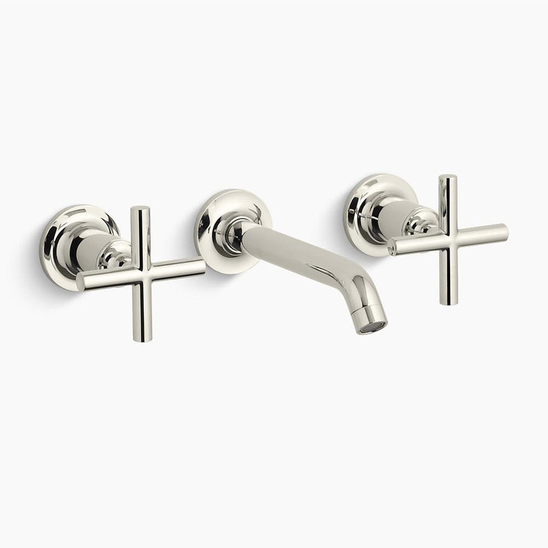 Purist Wall Mount Cross Two-Handle Bathroom Faucet in Vibrant Polished Nickel