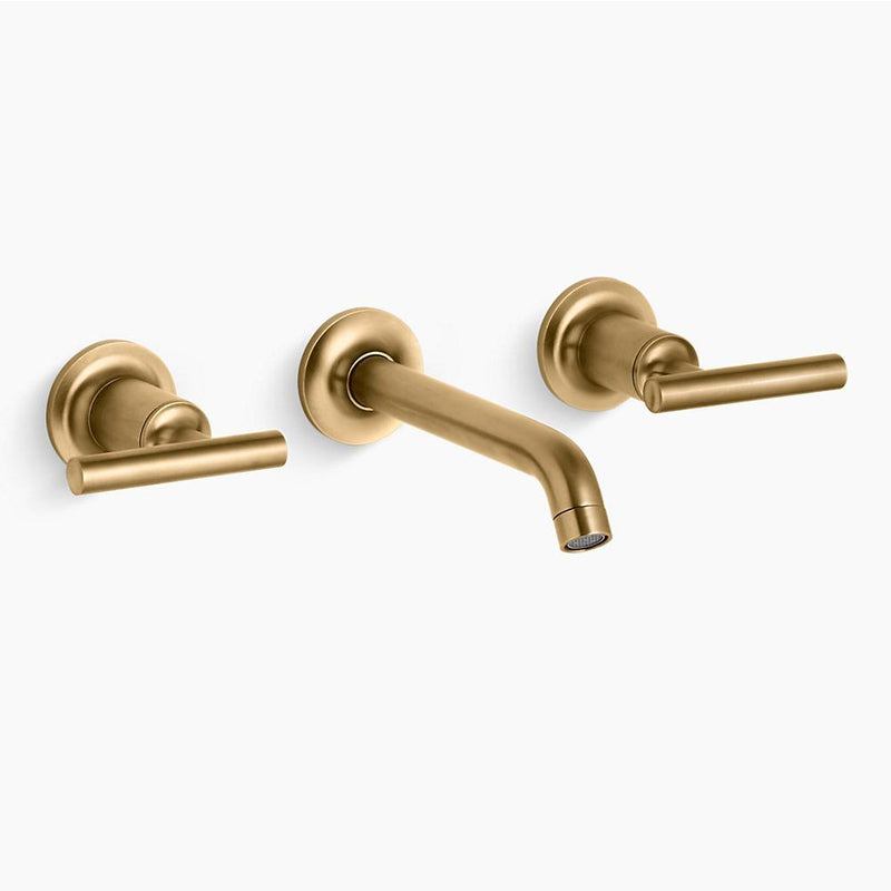 Purist Wall Mount Two-Handle Bathroom Faucet in Vibrant Moderne Brushed Gold