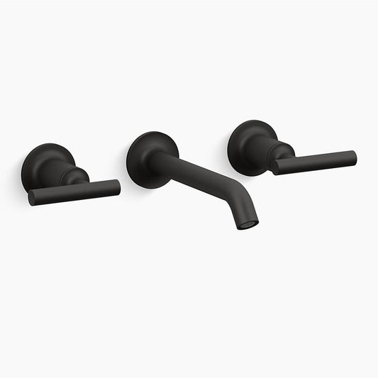 Purist Wall Mount Lever Two-Handle Bathroom Faucet in Matte Black