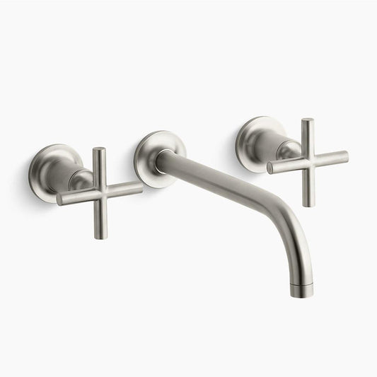 Purist 9" Wall Mount Cross Two-Handle Bathroom Faucet in Vibrant Brushed Nickel