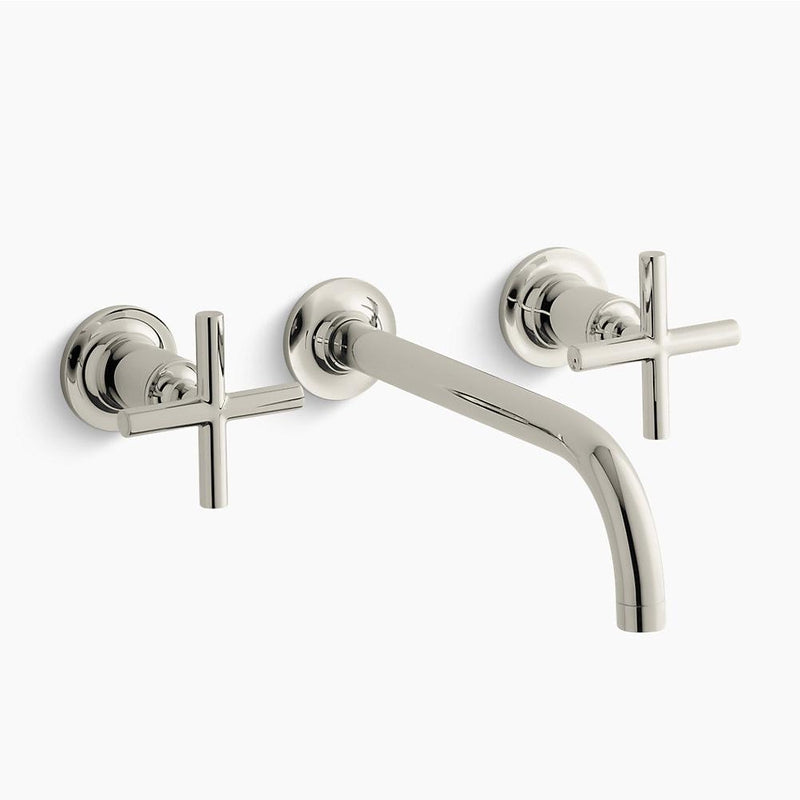 Purist 9' Wall Mount Cross Two-Handle Bathroom Faucet in Vibrant Polished Nickel
