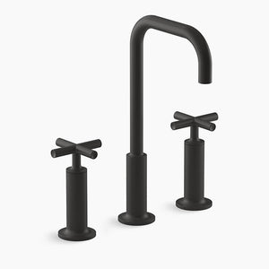 Purist Widespread Cross Two-Handle Bathroom Faucet in Matte Black