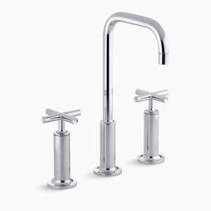 Purist 11.44' Widespread Cross Two-Handle Bathroom Faucet in Polished Chrome