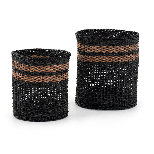 Naida Grass Roots Outdoor Basket in Black Braided Weave (22" x 22" x 24")