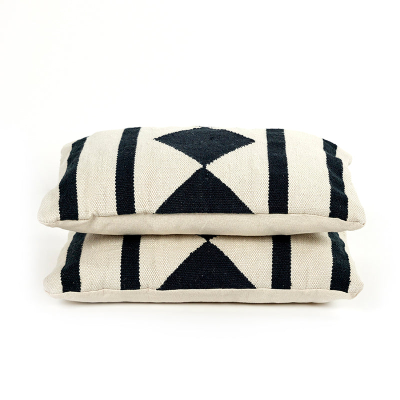 Domingo Nomad Geometric Outdoor Pillow in Coconut Milk and Flat Black and White (16' x 0' x 24')