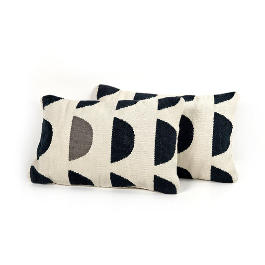 Domingo Nomad Half Circle Outdoor Pillow in Coconut Milk and Flat Black and White (24" x 0" x 16")