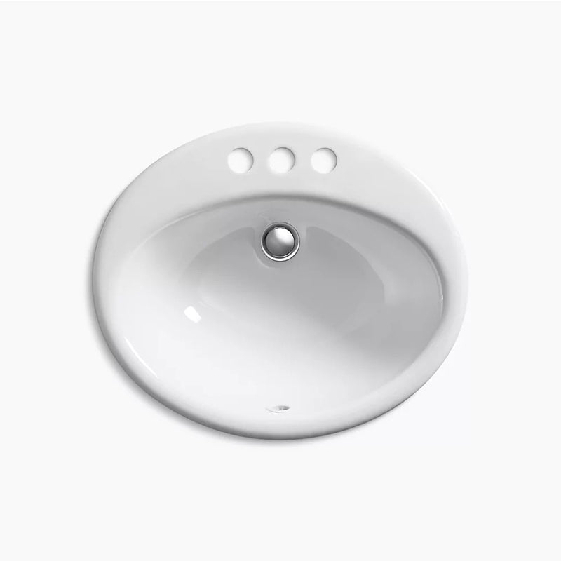 Farmington 16.25' x 19.25' x 8.75' Enameled Cast Iron Drop-In Bathroom Sink in Biscuit - Centerset Faucet Holes