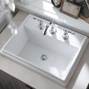 Tresham Rectangle 16.56' x 21.81' x 8.06' Vitreous China Drop-In Bathroom Sink in White - Widespread Faucet Holes