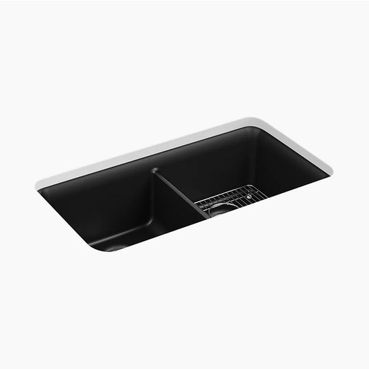 Cairn 18.31" x 33.5" x 10.13" Neoroc Double Basin Undermount Kitchen Sink in Matte Black