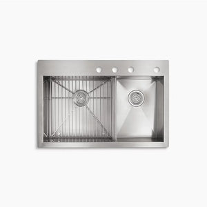 Vault 22' x 33' x 9.31' Double Basin Dual-Mount Kitchen Sink in Stainless Steel - 4 Faucet Holes