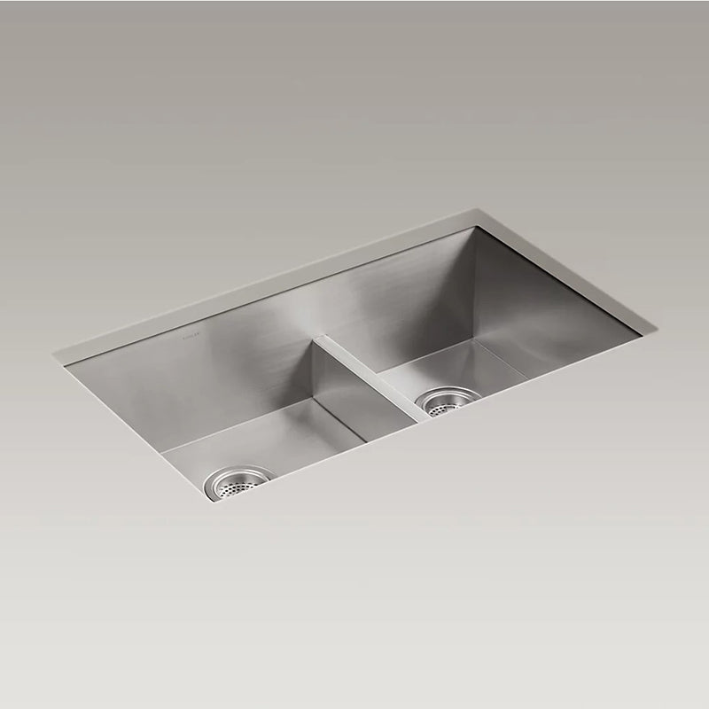 Vault 22' x 33' x 9.31' Double Basin Dual-Mount Kitchen Sink in Stainless Steel - 4 Faucet Holes
