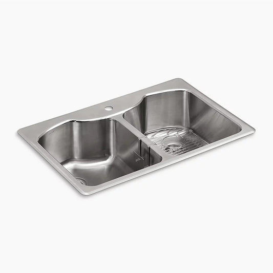 Octave 22" x 33" x 9.31" Double Basin Dual-Mount Kitchen Sink in Stainless Steel