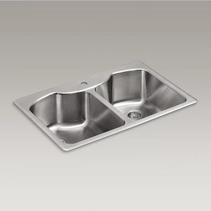 Octave 22' x 33' x 9.31' Double Basin Dual-Mount Kitchen Sink in Stainless Steel