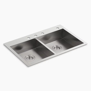 Vault 22' x 33' x 6.31' Double Basin Dual-Mount Kitchen Sink in Stainless Steel