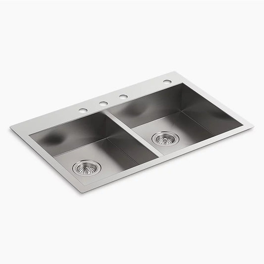 Vault 22" x 33" x 6.31" Double Basin Dual-Mount Kitchen Sink in Stainless Steel