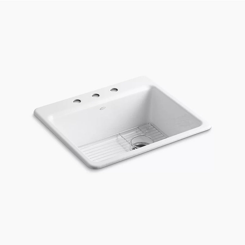 Riverby 22' x 25' x 9.63' Enameled Cast Iron Single Basin Drop-In Kitchen Sink in White - Centerset Faucet Holes
