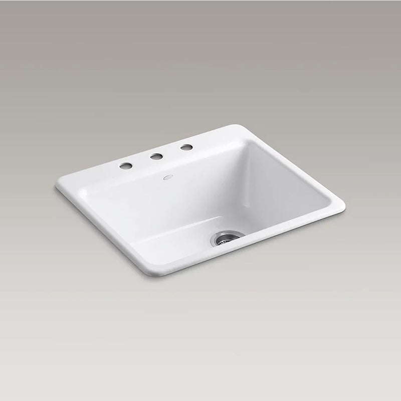 Riverby 22' x 25' x 9.63' Enameled Cast Iron Single Basin Drop-In Kitchen Sink in White - Centerset Faucet Holes