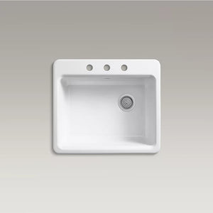 Riverby 22' x 25' x 9.63' Enameled Cast Iron Single Basin Drop-In Kitchen Sink in White - Centerset Faucet Holes