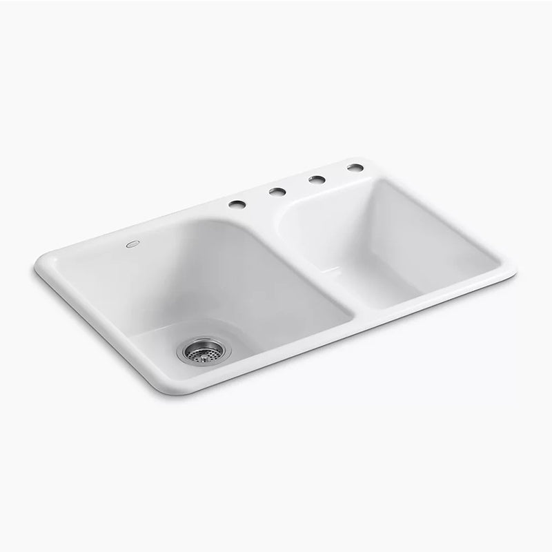 Executive Chef 22' x 33' x 10.63' Enameled Cast Iron Double Basin Drop-In Kitchen Sink in White